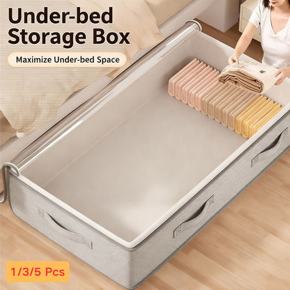 1/2/3/5pcs Under Bed Storage Box With Handles, Foldable Underbed Organizer, Large Capacity Container For Clothes & Seasonal Blankets, Space-Saving Flat Drawer For Bedroom Storage, Shelf Baskets