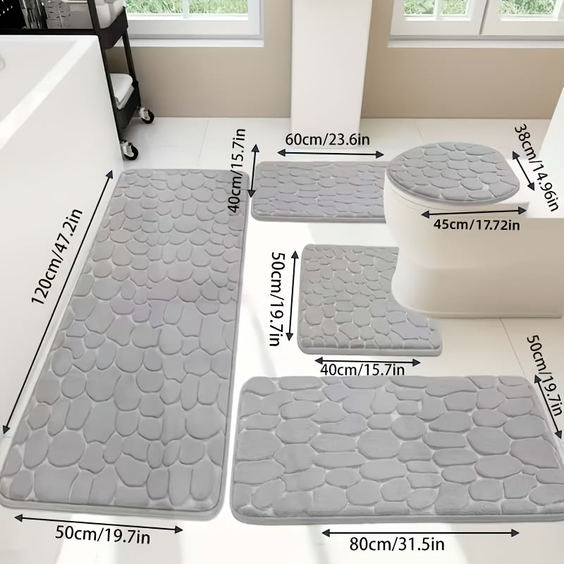 5pcs Luxury Memory Foam Bathroom Rug Set - Plush, Non-Slip, Super Absorbent Mats - Suitable For Sink, Bathtub, Shower, And Toilet - Machine Washable, Quick-Drying, Luxurious, Soft And Absorbent Sponge Bathroom Mat Set (Black, Gray, Pink, Beige)