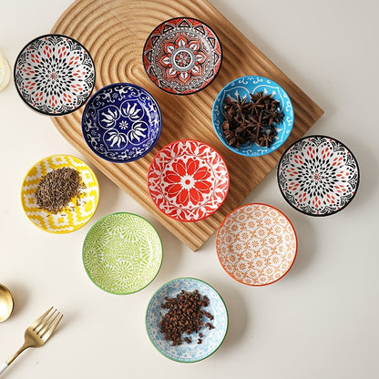 Bohemian-style Ceramic Seasoning Snack Dish Set - Random Colors - Small Dish, Multi-functional Dipping And Seasoning Plate, Suitable for Soy Sauce, Vinegar, Spices - Perfect for Families, Kitchens, Restaurants, Sushi Bars, Parties