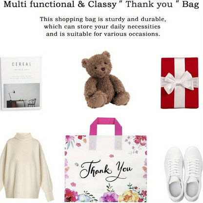 Gift for Her/Him 50pcs Fashionable and Exquisite "thank You" Gift Bag Plastic Printed Handle Flower Reusable Commodity Bag Handbag Gift Bag Packaging Bag, Daily Attendance Party Birthday Wedding Party, Halloween Christmas Gift for Family and Friends.