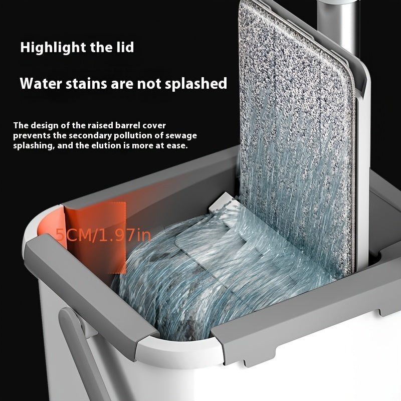 Home Mop and Bucket Set with Wringer – Flat Mop System for Efficient Floor and Wall Cleaning, Includes 2 Reusable Microfiber Pads, Ideal for Bedroom, Bathroom, Kitchen, Living Room, Household Cleaning Tools|Sleek Mop Design|Metal Handle Mop, Mops for Floo