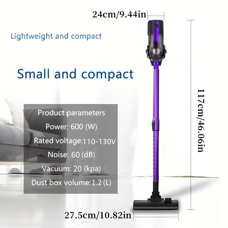 600W 4-in-1 Handheld Stick Vacuum Cleaner 20Kpa Strong Suction Low Noise Design - Lightweight Portable for Pet Hair, Hard Floors & Carpets, 110V Electric Vacuum with Multiple Attachments, Orange & Purple