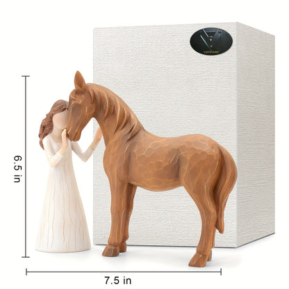 Horse Figurine Gift for Girls Women Hand-Painted Resin Girl with Horse Sculpture Cowgirl Equestrian Decor Ornament for Home Shelf Tabletop Birthday Christmas Valentine Gift Horse Lover
