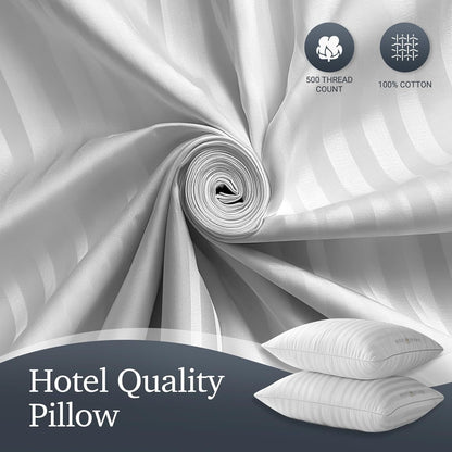Hotel Grand White Feather Down Queen Size Pillows Set of 2, 500 Thread Count Bed Pillows Soft Hypoallergenic 100% Cotton Breathable Hotel Collection Back/Side Sleeping Bed Pillows, 2 Packs