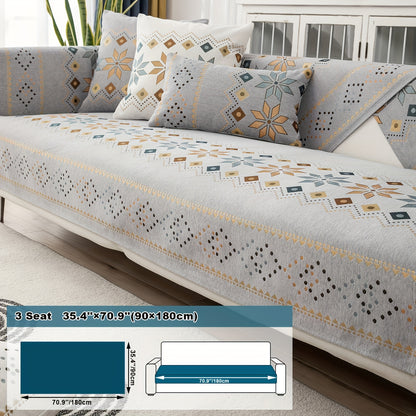 One Bohemian-style chenille sofa cover, suitable for pet-friendly families. Non-slip plush sofa cover with embroidered details. Fits two/three/four-seater sofas or single sofas, including backrests and armrests. Machine washable, soft sofa cover