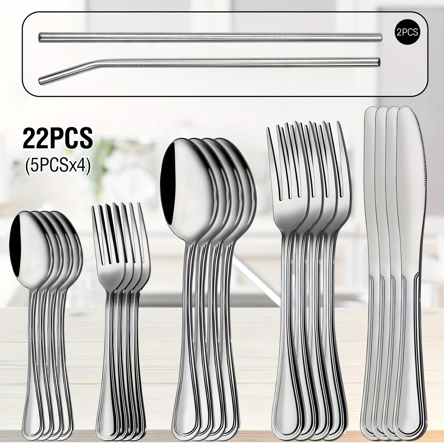 Stainless Steel Flatware Cutlery Set, 20/22/40/60/72pcs For 4/8/12, Silvery/Black, For Home Kitchen Restaurant Hotel, Kitchen Utensils Set, Mirror Polished, Dishwasher Safe, Perfect For Gifts And Weddings.Local Warehouse, Father'S Day Gifts
