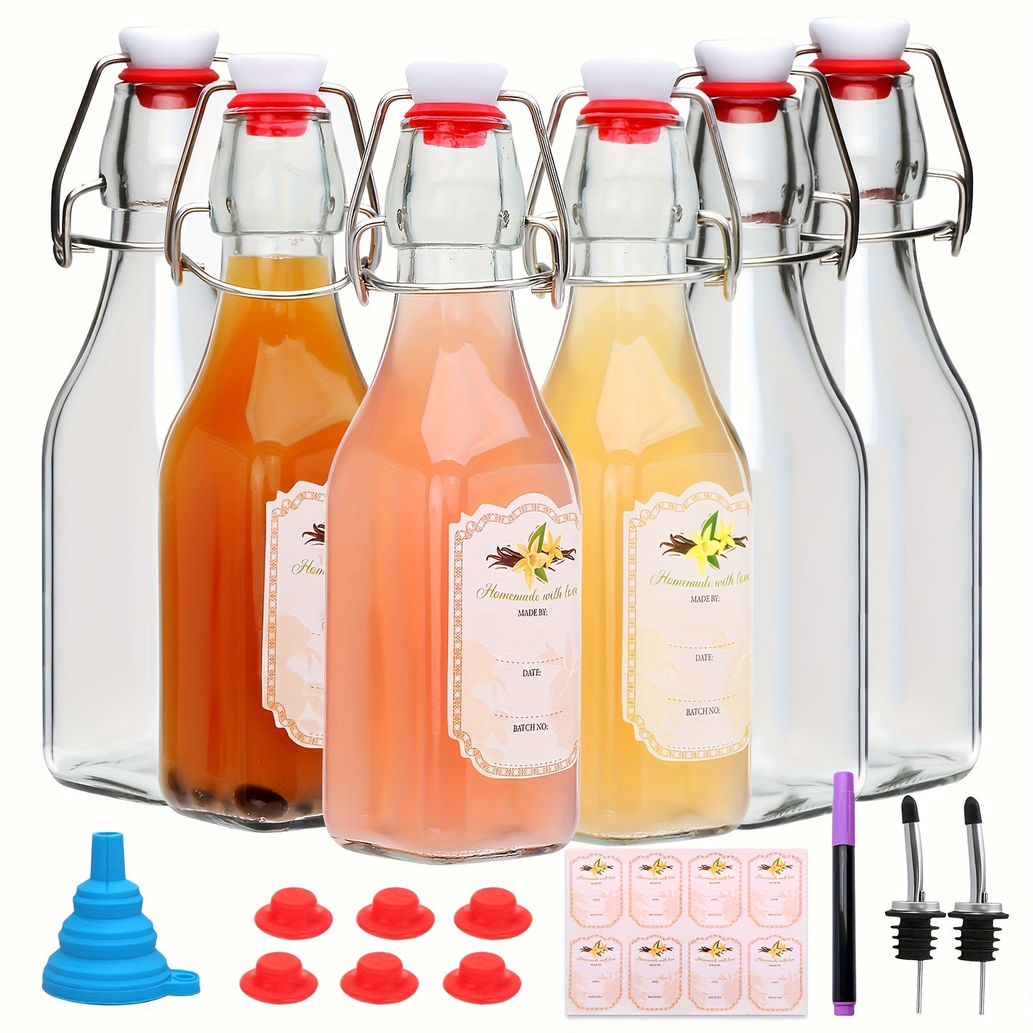 6/9/12pcs-8Oz Glass Bottles with Airtight Lids, for Kitchen Organizers And Storage, Home Brewing, Kombucha, Vanilla Extract, Vinegar, Homemade Juices, Water, Soda. Local Warehouse