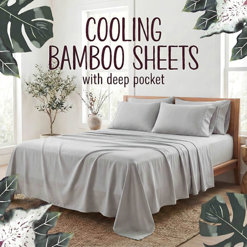 4-Piece Bamboo Fiber Bedding - Hypoallergenic and Temperature-Regulating, Suitable for All Seasons to Care for Deep Sleepers, Luxurious Bedding with Deep Pockets, Wrinkle-Resistant and No Ironing Needed, Great for Room and Bedroom Decor