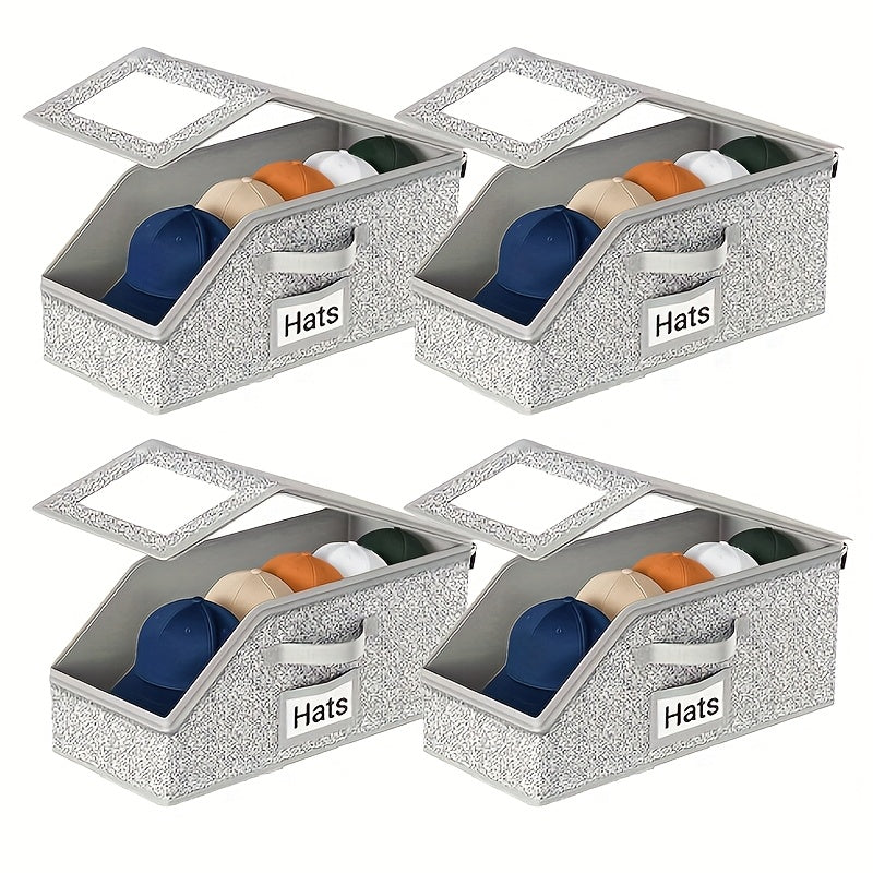 2 Baseball Cap Storage Boxes - Hat Organizer For Baseball Caps, Large Capacity Foldable, Stackable, Zippered Dustproof Multi-Purpose Closet Organizer, Suitable For Hats, Clothes, Durable Fabric Material
