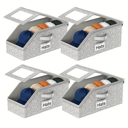 2 Baseball Cap Storage Boxes - Hat Organizer For Baseball Caps, Large Capacity Foldable, Stackable, Zippered Dustproof Multi-Purpose Closet Organizer, Suitable For Hats, Clothes, Durable Fabric Material