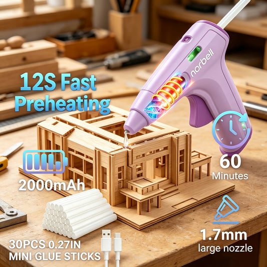Cordless Hot Glue Gun Fast Heating USB Rechargeable 2000mAh – 12-Second Heat-Up, Anti-Drip Nozzle, Auto Shut-Off, Mini Glue Sticks Included, Portable Wireless Glue Gun for DIY Crafts, Home Repair, Floral & Plush Toy Projects