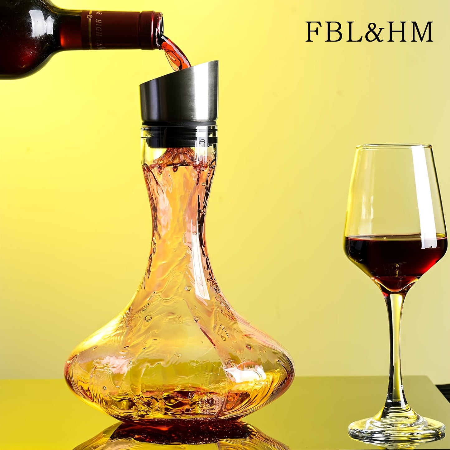 FBL&HM Elegant Red Wine Decanter Aerator Pourer - Made from 100% Hand-Blown, Clear Crystal Glass - Wine Carafe Bottle, a Perfect Gift for Wine Enthusiasts - 33.81oz Capacity