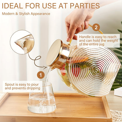 Glass Pitcher with Lids for Fridge Door, 2.5L/84Oz Large Iced Tea Pitcher with Handle, Borosilicate Water Jug for Sun Tea, Fruit Juice, Drinks, Lemonade, Cold Or Hot Beverages, Champagne