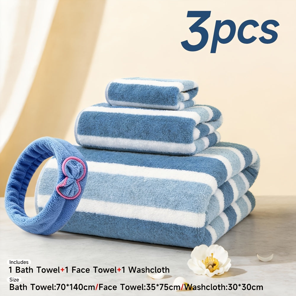 10pcs/3pcs/1pc Towel Set, No Hair Loss, Super Water Absorption,Ultra-Soft Microfiber Beach Towels for Adults, Super Soft Five-star Hotel Standard Two-color Striped Interval Bath Towel Combination(11.81x11.81inch, 13.78x29.53inch, 27.56x55.12inch)