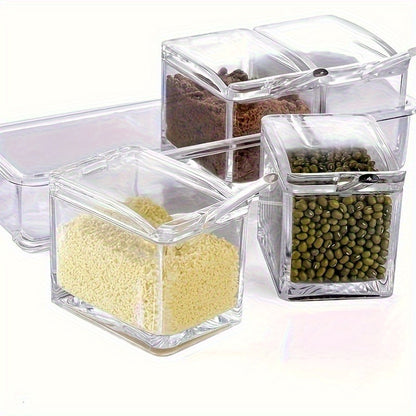 4pcs Kitchen Seasoning Storage Box - Transparent Multi Grid Moisture Proof with Lid Seasoning Storage Box, Essential for Home and Apartment Use