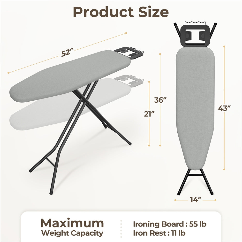 Costoffs Ironing Board Full Size Adjustable & Foldable Iron Table with 4-Leg Stand and 4-Layer Pad, Portable Iron Board for Home, Dorm, Laundry Room, Furniture for Home