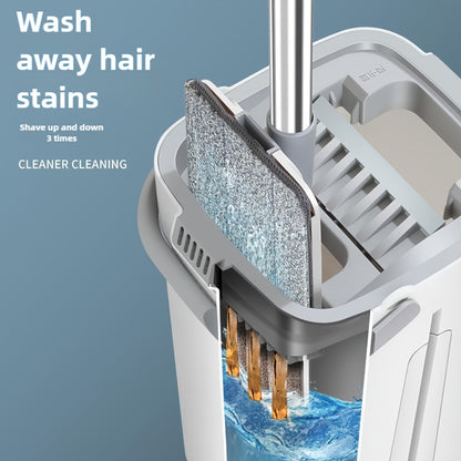 Hands-free Flat Dust Mop With Bucket - Wet And Dry Cleaning, Perfect For Bedroom, Kitchen, Living Room, Bathroom - Durable Plastic Household Floor Mop Tool