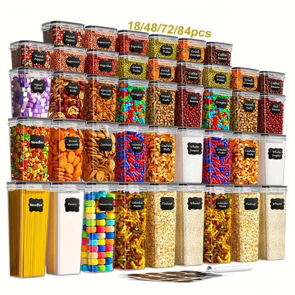 18/48/72/84pcs Storage Box with LIDS, Labels And Markers, A Sealed Storage Container for Kitchen Pantry, Suitable for Sugar, Flour And Baking Supplies, Kitchen Storage Equipment And Storage, Kitchenware (9/24/36/42 Cans +9/24/36/42 LIDS)