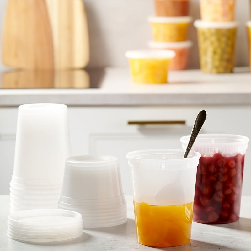 50pcs Set of Covered Cooked Food Containers (50 Cups And 50 Lids) - 32 Oz Plastic Food Storage Containers with Lids, Portable Container Set, Suitable for Packing Meals