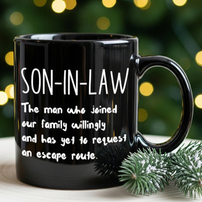 1pc Funny Son-In-Law Gift Coffee Mug with "Son-In-Law" Text & Family Quote - Humorous Wedding/Birthday/Christmas Present for New Son-in-Law, Daily Use Cup for Coffee or Tea, Ideal Husband-in-Law Present