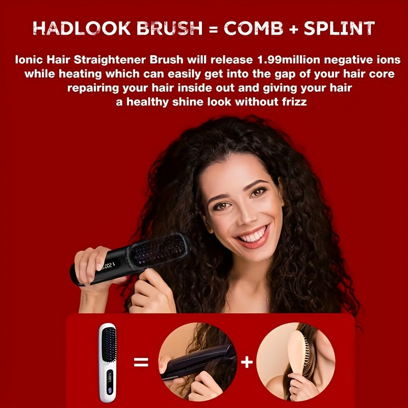 [USB Charging, Travel] Portable Wireless Hair Straightener Comb | USB Charging, 3-Speed Temperature Control, Negative Ion Technology, Long-Lasting Luster, LED Display, Lightweight, Perfect For Travel, Includes Comb And Clip