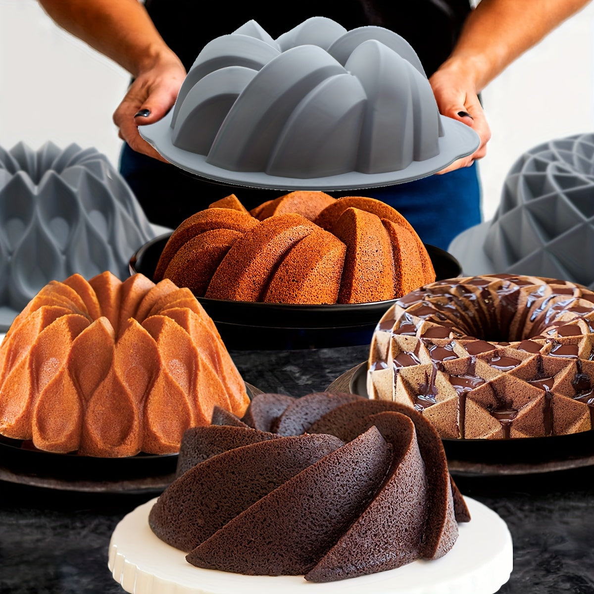 9 Pack Premium Silicone Cake Pans - Non-Stick, Fluted, And Versatile Molds For Baking Cakes, Brownies, Flan, Meatloaf, And More - Crown, Nest, Spiral, And Braided Shapes For Easy Release And Perfect Results