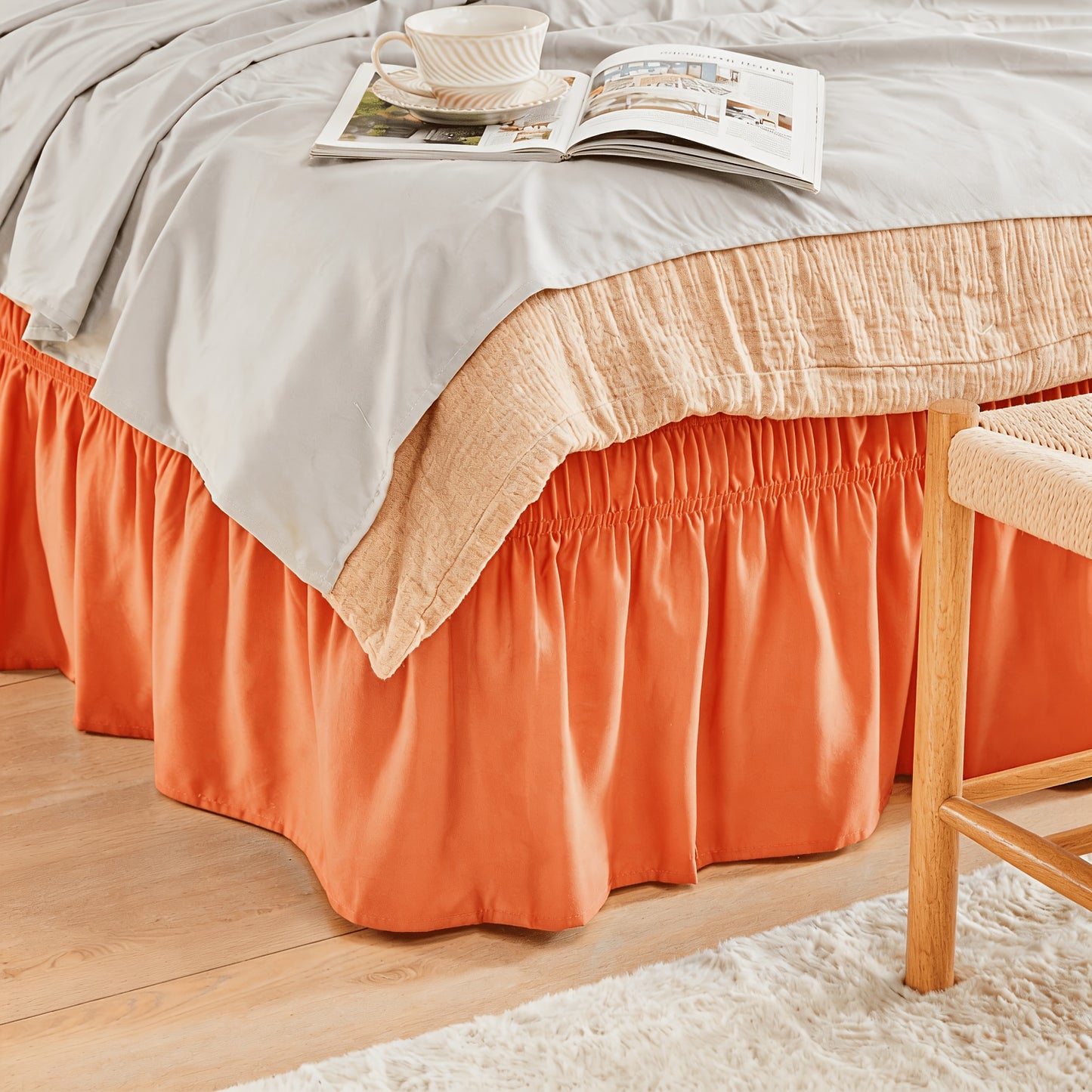Leafy Sleep Elastic Bed Ruffle, Easy Wrap Around Ruffle, Microfiber Bed Skirt with Adjustable Elastic Belt 15 Inch Tailored Drop, Hotel Quality Bed Skirt, Fade Resistant, Easy Fit, Machine Washable