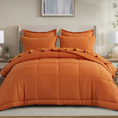 7pcs Comforter Set-Luxury Soft Fluffy Bedding With 1 Comforter, 1 Fitted Sheet, 1 Flat Sheet, And 4 Pillowcases & Pillow Cover-All Season Quilte Set Queen, Hypoallergenic, Breathable, Easy Care, Valentine'S Day Bed In A Bag, Gifts For Her