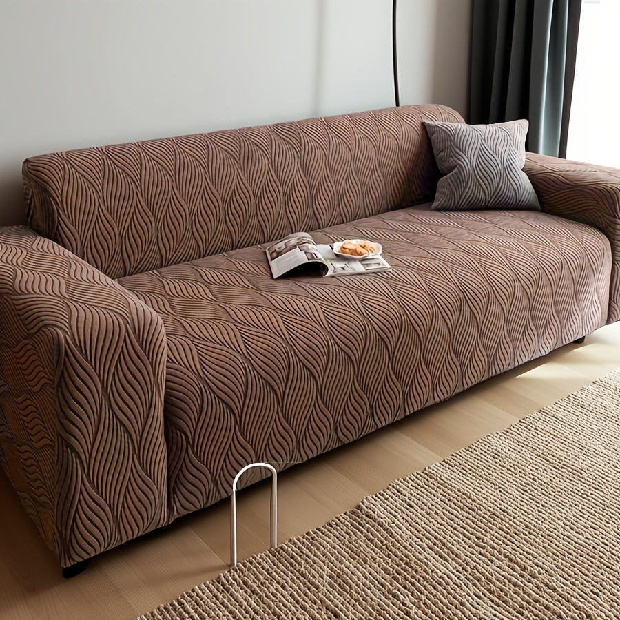 1pc Modern Jacquard Sofa Cover, Elastic Polar Fleece Artistic Style, Slip-Resistant And Durable, All-Season Furniture Protector for Living Room, Office, Bedroom Includes Matching Pillow Covers, Free Same Style Pillowcase: 1pc