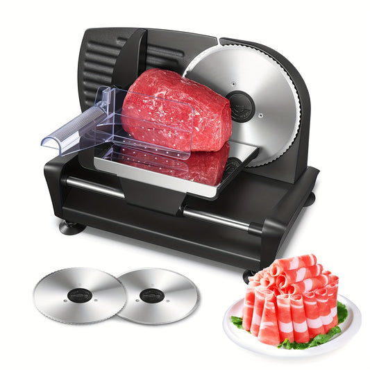 [200W Electric Meat Slicer] Meat Slicer For Home Use, 200W Electric Deli Food Slicer With Removable Two 7.5" Blades, 0-15 Precise Thickness Knob Cut Deli Food, Meat Ham Bread Fruit, Include Food Carriage, Black
