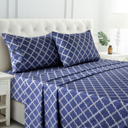 Lux Decor 4 Pieces Quatrefoil Bed Sheets - Stylish Comfy Bedding Set - Hotel Luxury Skin Friendly Cooling Sheets & Pillowcases Without Filler - Classic Collection With 16 Inches Deep Pocket - Shrinkage & Fade Resistant
