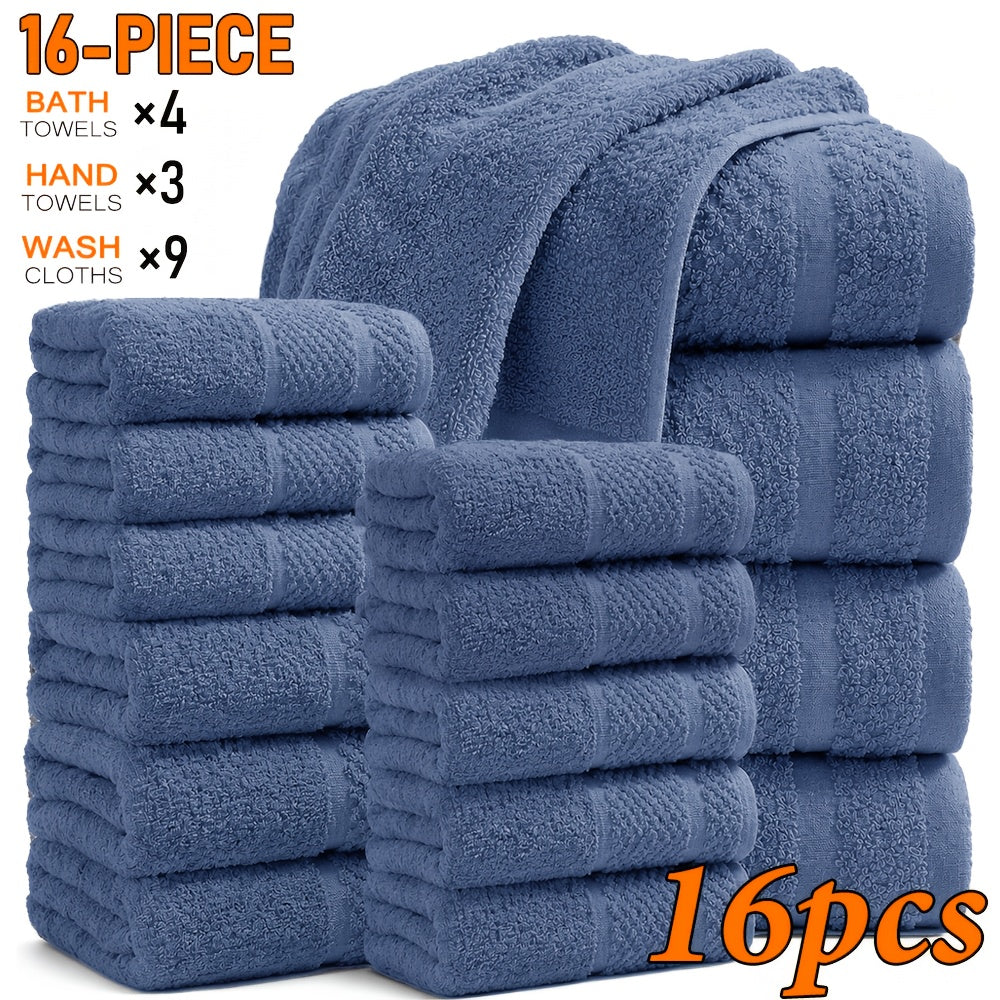 18/16/12pcs Bath Towel Set/12pcs Hand Towels Set, 450GSM, Solid Color Cotton Blended Towels, New Fall Spring Collection, Absorbent, Soft And Comfortable, Bathroom Supplies, Towels for Travel, Shower And Hotel