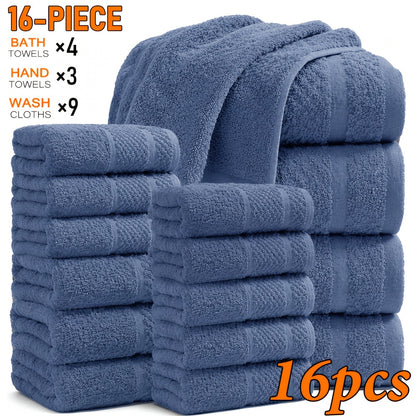 18/16/12pcs Bath Towel Set/12pcs Hand Towels Set, 450GSM, Solid Color Cotton Blended Towels, New Fall Spring Collection, Absorbent, Soft And Comfortable, Bathroom Supplies, Towels for Travel, Shower And Hotel