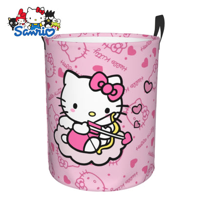 Sanrio Official Hello Kitty Laundry Basket - Cute Iconic Face Collapsible Hamper with Sturdy Handle, Portable Oxford Cloth Portable Storage Suitable for &, Laundry (), Laundry Baskets