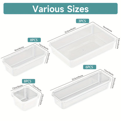 25pcs Transparent Drawer Organizer Set, Multifunctional Plastic Storage Box, Bathroom And Dressing Table Drawer Organizer Tray, Storage Tray, Cosmetics Storage Box, Jewelry, Bedroom, Office
