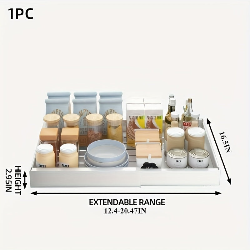 1pc or 2pcs Heavy-Duty Adjustable Pull-Out Cabinet Organizer - Under Sink/Countertop Storage, Expandable Drawer Organizer (12.59-20.47 Inches), Space-Saving Kitchen Organizer for Pots, Pans, Spices, Utensils - Easy Assembly, Powder-Coated Finish - Ideal f