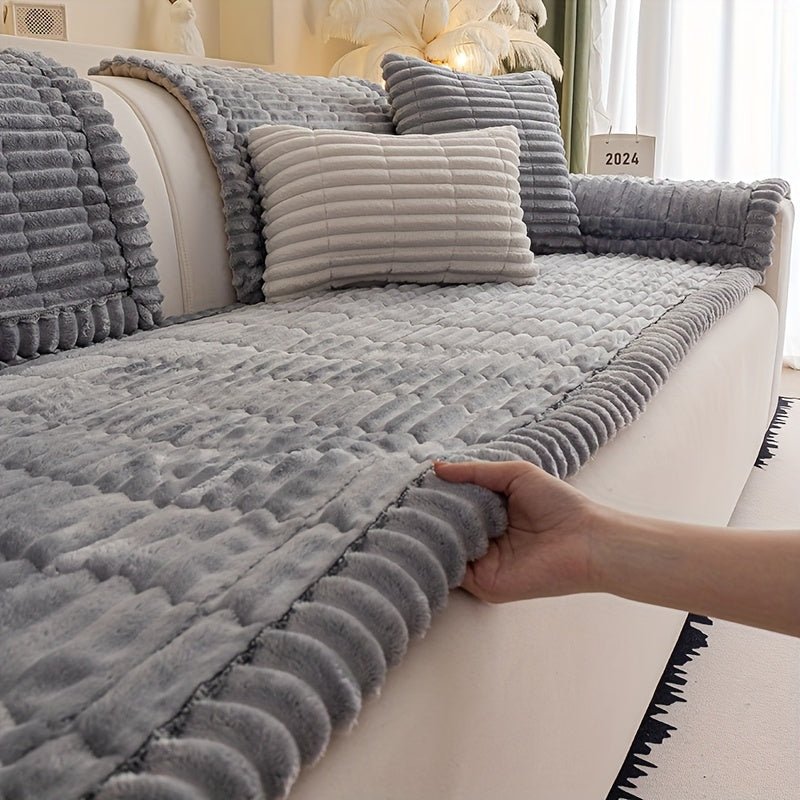 1pc Plush And Comfortable New Sofa Cushion, Washable, Easy to Install And Disassemble, Suitable for Home Protection Decorations Of Various Sofas | Wavy Edge Design | Soft And Sticky Velvet Texture