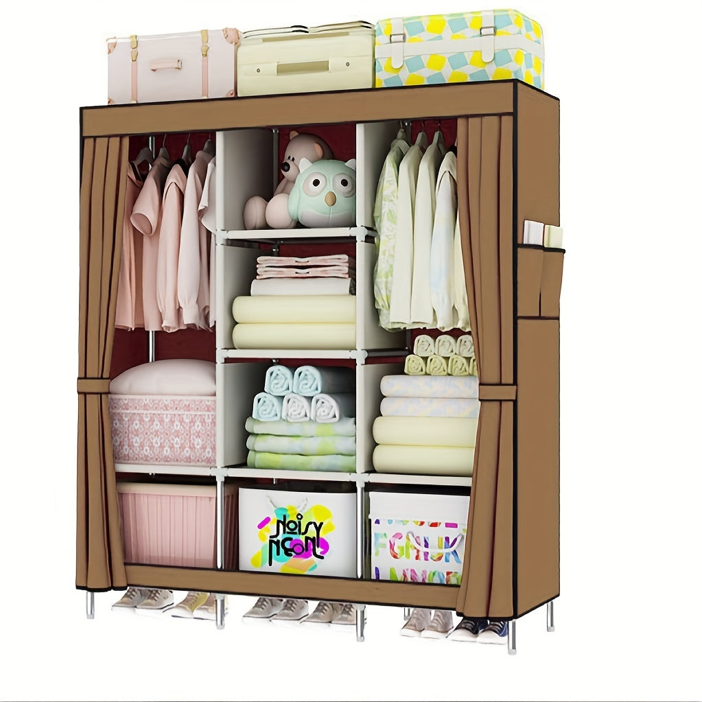 Portable Wardrobe Storage Box with Stainless Steel Frame And Non-woven Shelves - Dustproof Wardrobe Clothes, Shoes, Accessories Storage Box -67x17.7x50.4 Inches Modern Design, Accessory Bracket | Visible Grid Section, Wardrobe Organizer And Storage