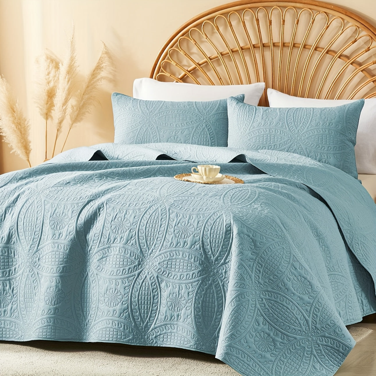 2/3pcs Quilt Set Bedspreads Queen Size - Soft Cool & Refreshing Summer Quilt Lightweight Microfiber Bedspread - Modern Style Coin Pattern Coverlet for All Seasons - Family Gift Set (1 Quilt, 1 Or 2 Pillow Cases)
