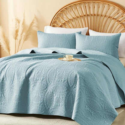 2/3pcs Quilt Set Bedspreads Queen Size - Soft Cool & Refreshing Summer Quilt Lightweight Microfiber Bedspread - Modern Style Coin Pattern Coverlet for All Seasons - Family Gift Set (1 Quilt, 1 Or 2 Pillow Cases)