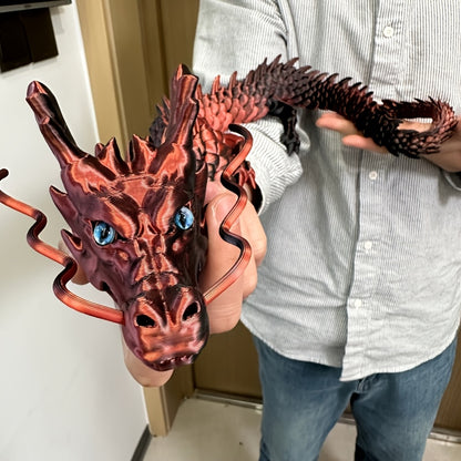 3D Printed Articulated Dragon Figurine 35.4" Giant Poseable Chinese Dragon Collectible Sculpture | Flexible Joints Fantasy Desk Decor for Home Office Car | Unique Gift for Dragon Collectors Mom Dad