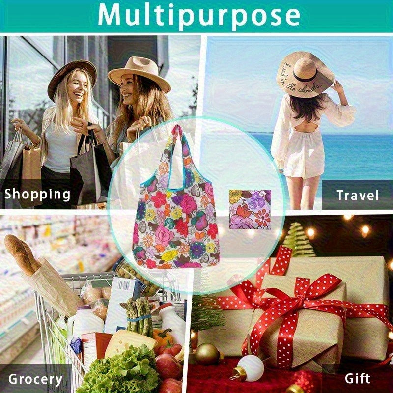 Set of 8 Extra Large Reusable Shopping Bags - 50 lb Capacity, Foldable with Zipper, Lightweight Non-Woven, Leak-Proof and Machine Washable - Floral, Animal and Solid Patterns - Grocery, Beach, Picnic, Reusable Shopping Bags, Picnic Essentials, Vibran