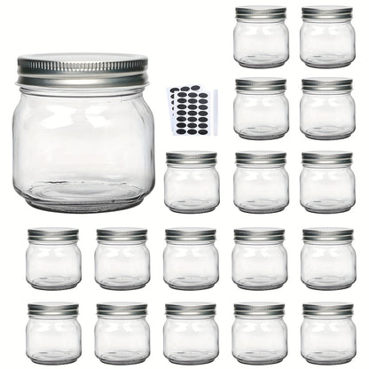 9/18/27/36-Pcs, 8oz Glass Jars with Lids, Regular Mouth Mason Jars for Storage, Spice Canning Jar for Caviar, Herb, Jelly, Jams, Honey, Dishwasher Safe