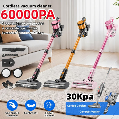 30-60Kpa Powerful Stick Vacuum, Up To 55Mins, Vacuum Cleaners For Home Anti-Tangled Lightweight Handheld For Hardwood Floor, Carpets, Pet Hair Includes Corded And Cordless Vacuum Cleaners