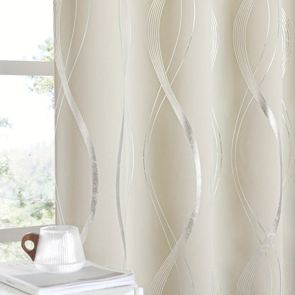 Blackout Curtains 2 Panels Set for Bedroom/Living Room, Noise Reducing Thermal Insulated Wave Line Foil Print Drapes for Patio Sliding Glass Door