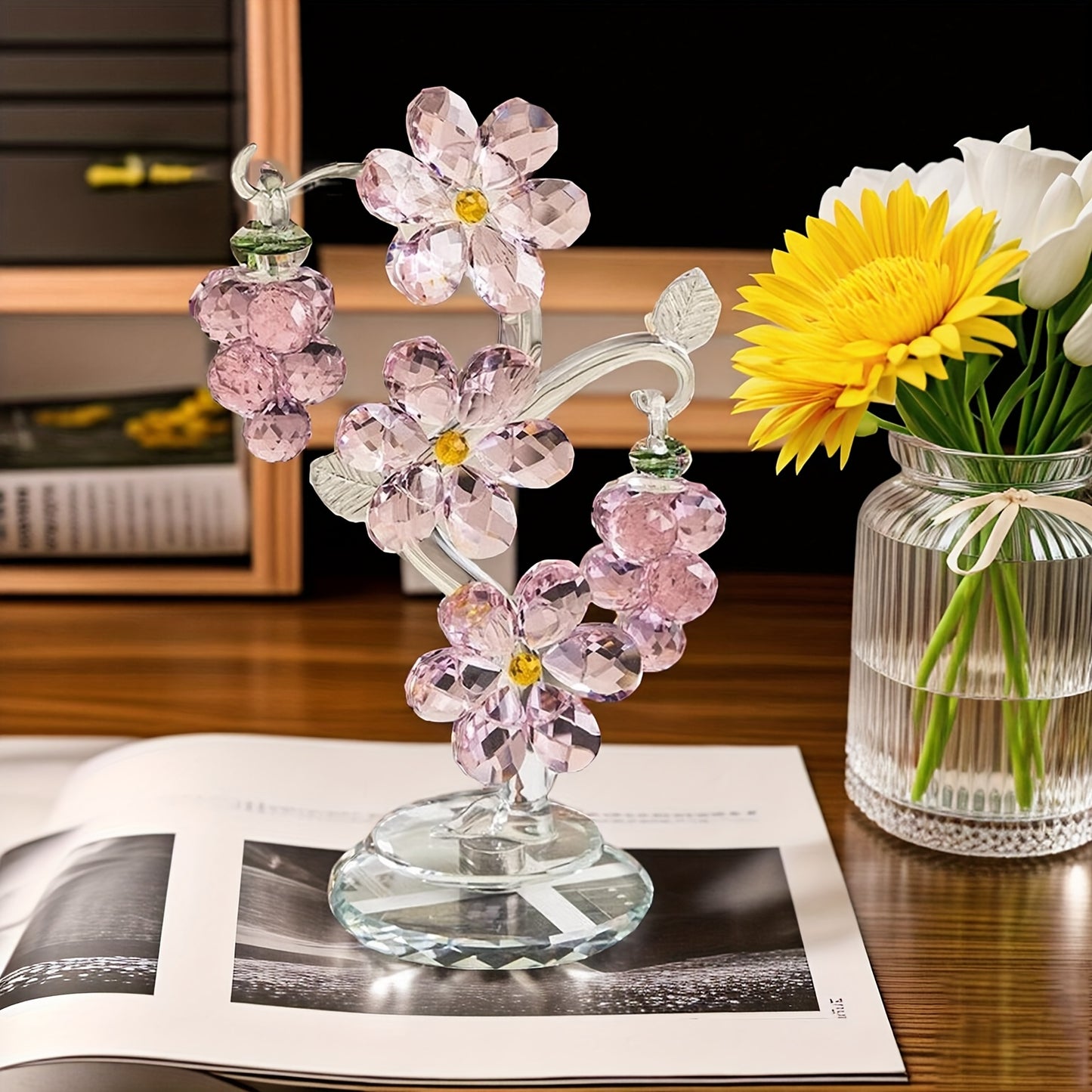 1 Pink Crystal Tree Statue Ornament, Romantic Home Decor, With A Rotatable Base, Crystal Flower Wedding Decoration, Valentine'S Day, Christmas, Mother'S Day, Gift For Mother