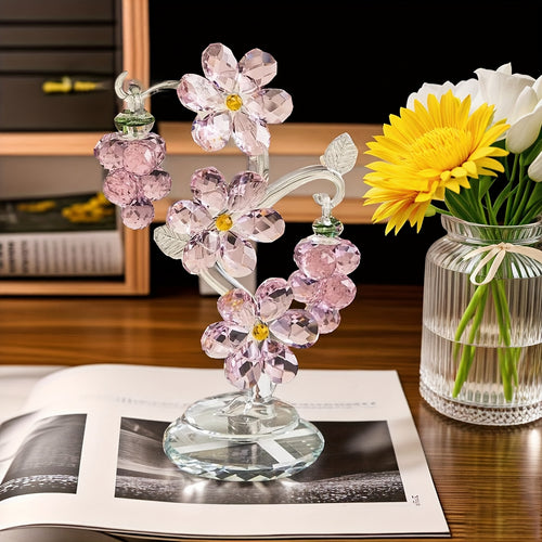 1 Pink Crystal Tree Statue Ornament, Romantic Home Decor, With A Rotatable Base, Crystal Flower Wedding Decoration, Valentine'S Day, Christmas, Mother'S Day, Gift For Mother