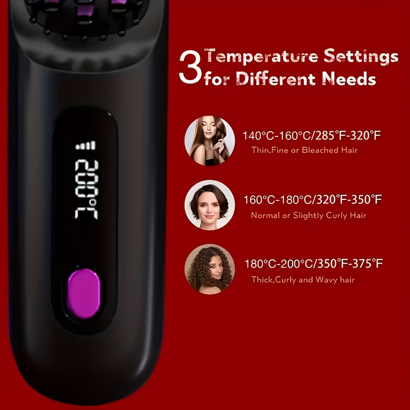 Ladies' Portable Wireless Mini Straightener, 3-speed Adjustable Temperature, LED Display Screen, USB Charging 2000mAh Battery, Professional Styling, Creating Smooth And Shiny Hair, Suitable for Home, Travel, And Holidays