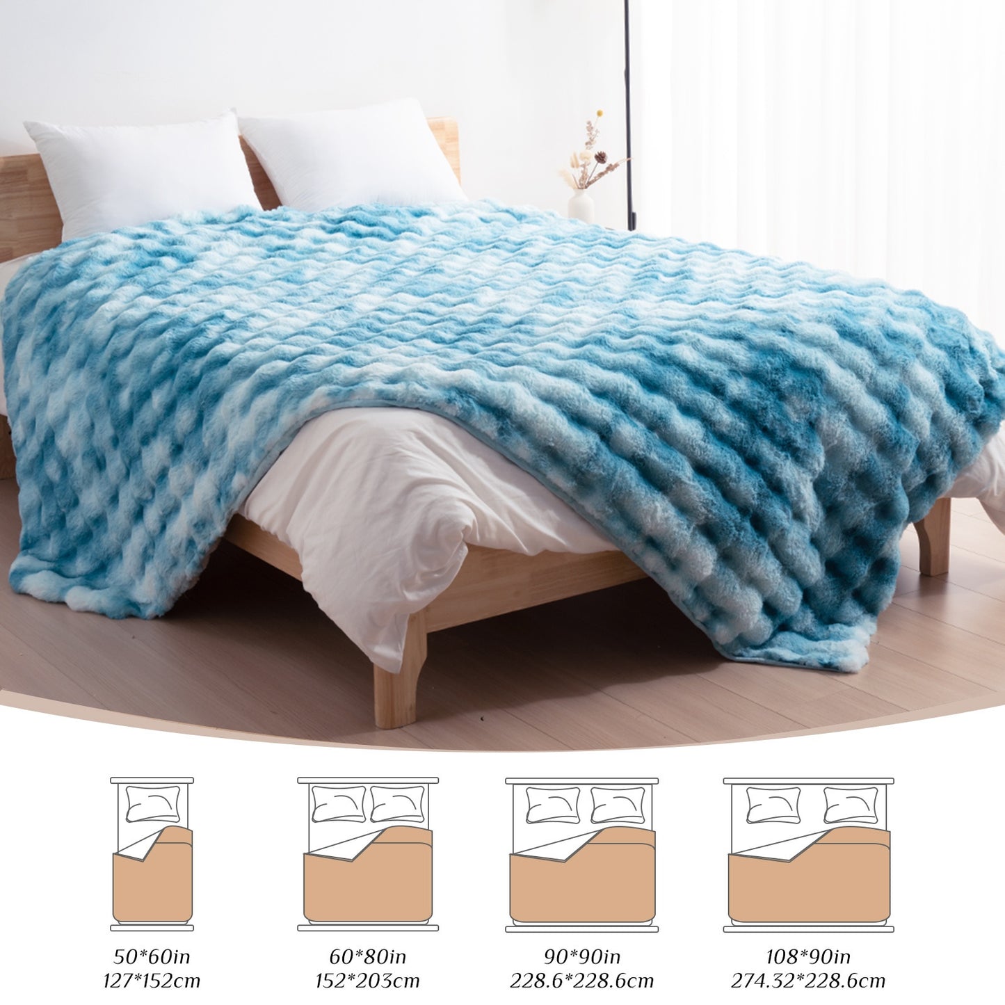 1PC Faux Rabbit Fur Queen Blanket For Bed, Thick & Warm Bed Blankets For Winter, Soft Cozy Fluffy Decorative Blankets For Living Room, Bedroom, Heavy Furry Luxury Blanket Gifts