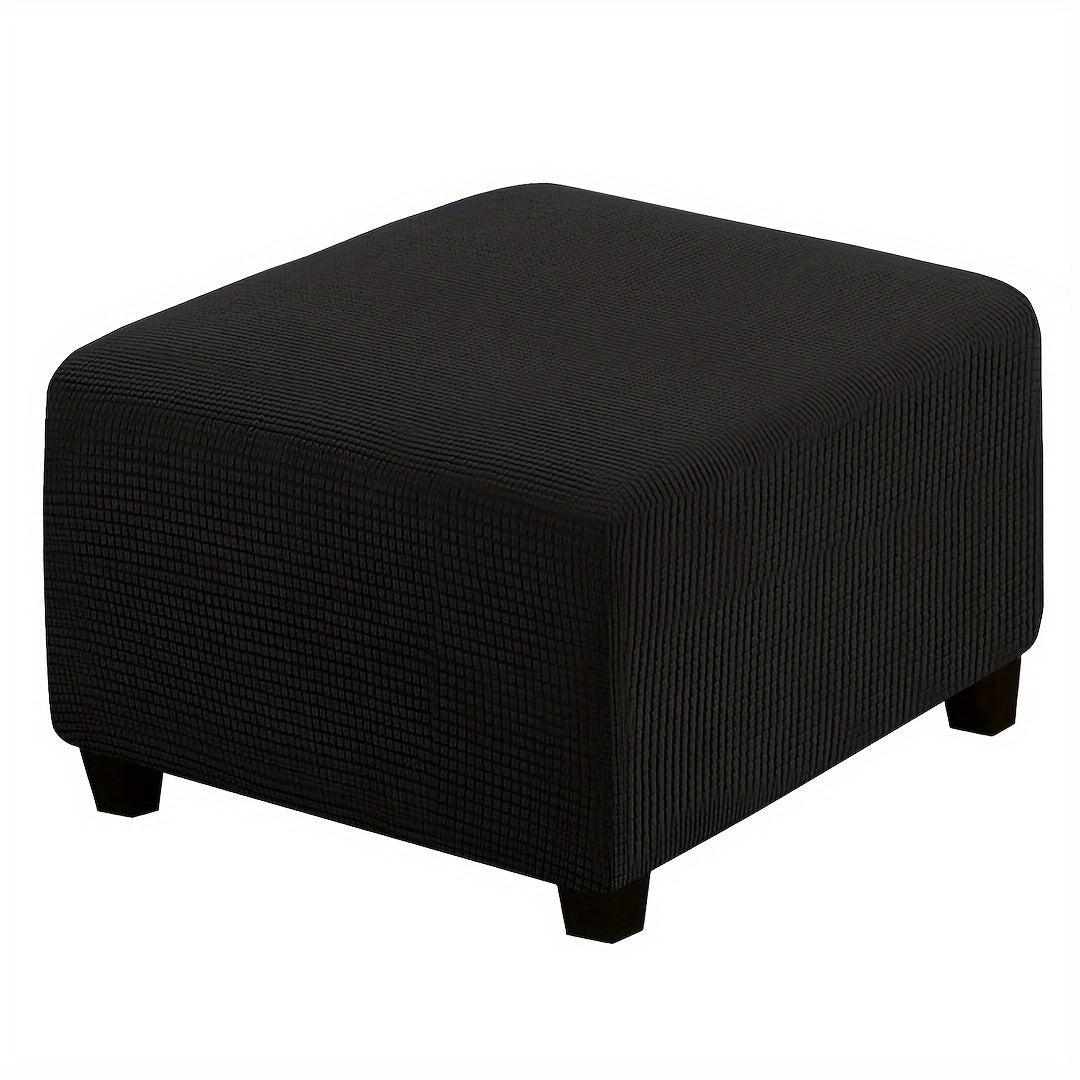 Classic Elastic Square Ottoman Footstool Cover - Slipcover with Grip Polyester, Stretch Protector, And Elastic-Band Closure - Machine Washable - Home Office Decor - 1pc